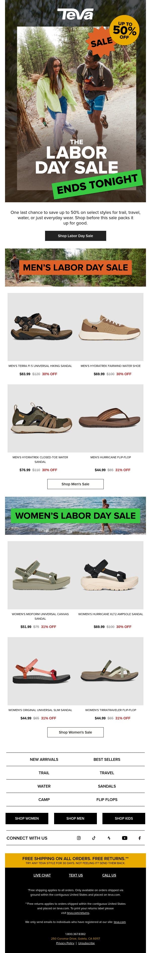 LAST CHANCE! LABOR DAY SALE. email from Teva screenshot