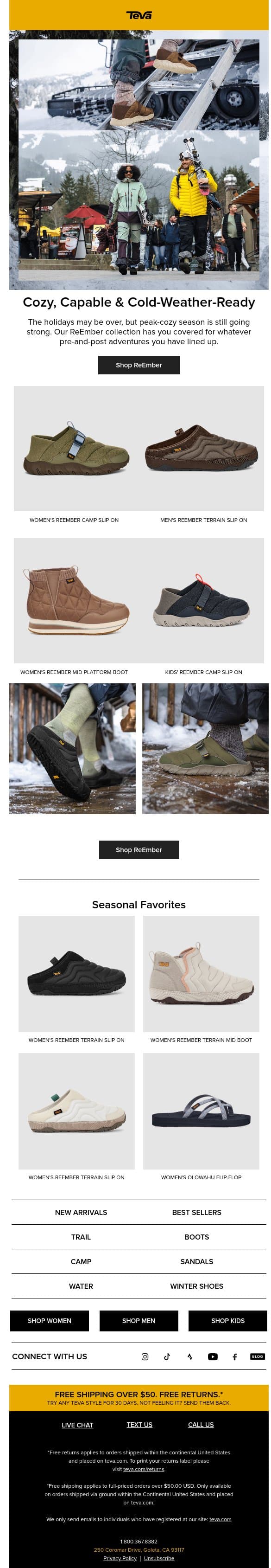Your winter-ready, warm-up friendly slip-on email from Teva screenshot