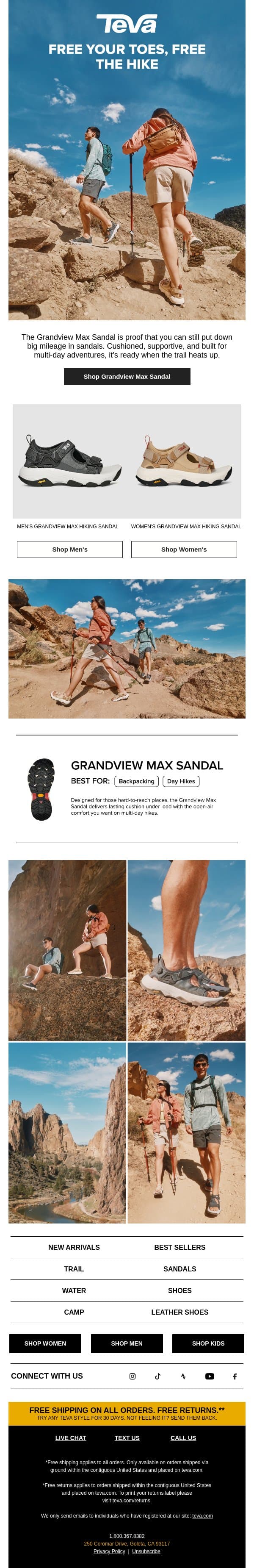 Grandview Max Sandal: Open-toed & trail-ready email from Teva screenshot
