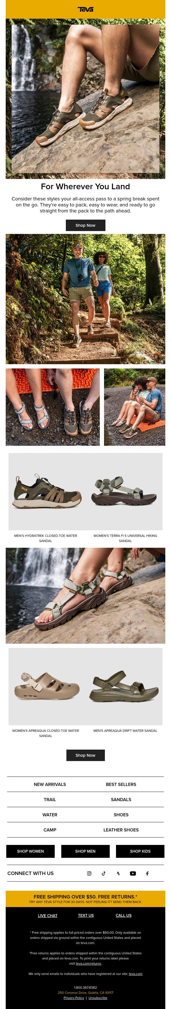 Spring break ready styles email from Teva screenshot