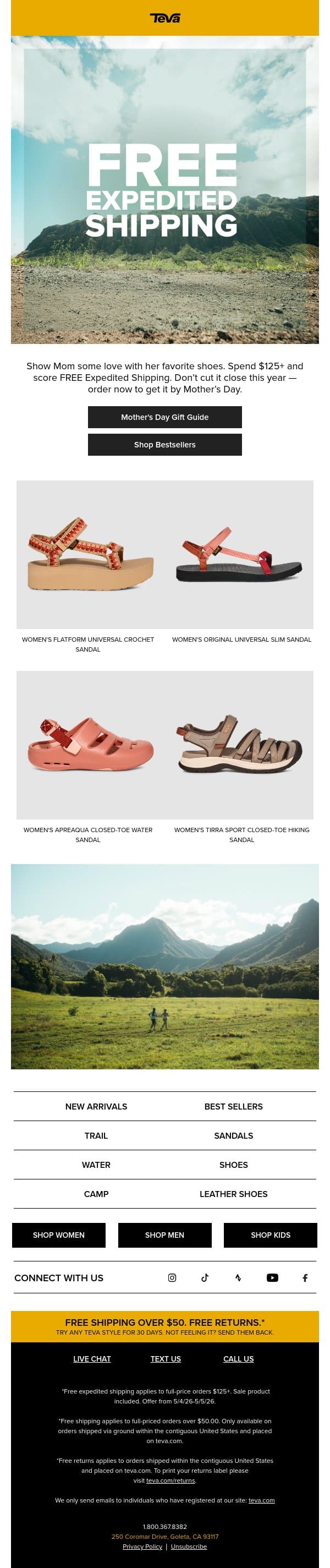 Get It by Mother’s Day — Free Expedited Shipping email from Teva screenshot