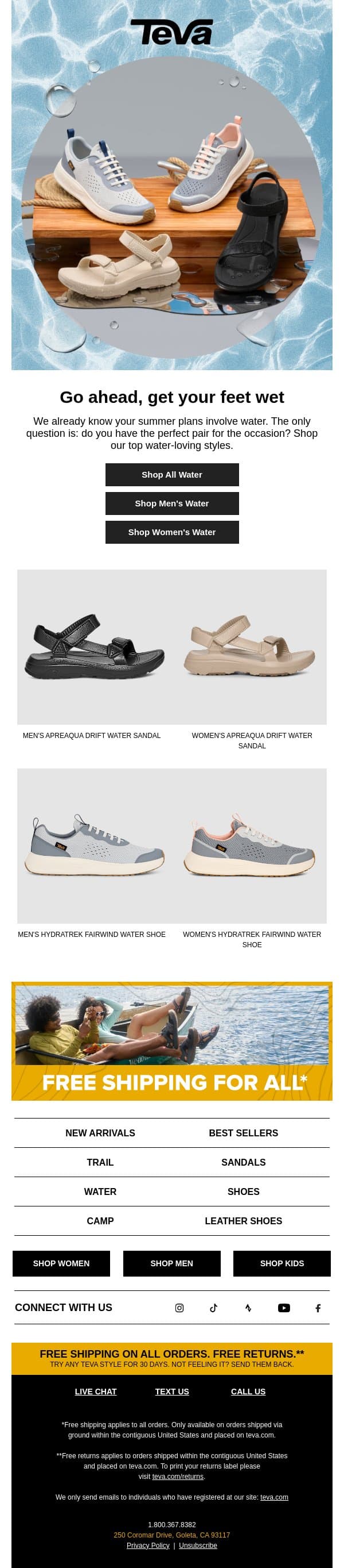 Summer’s better on the water ☀️🌊 email from Teva screenshot