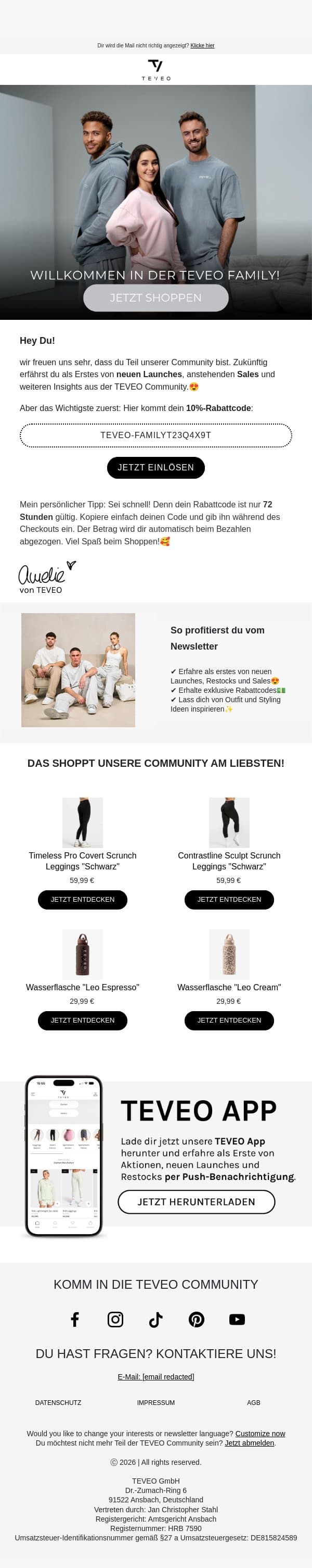😍 Danke für deine Anmeldung,! email from TEVEO screenshot