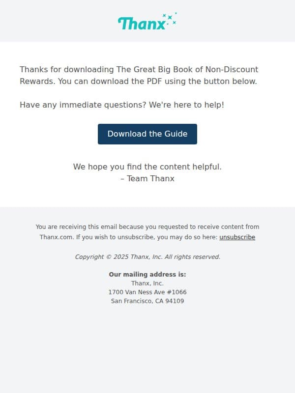 Your Restaurant Loyalty Campaign Guide is here email from Thanx screenshot