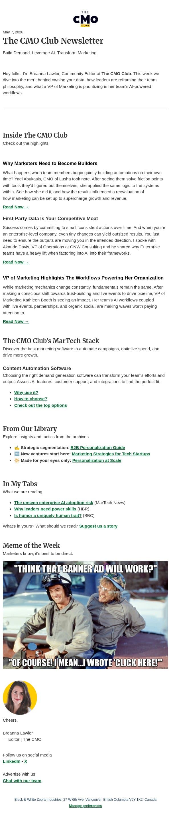 Staging progress, but making strides email from Thecmo screenshot