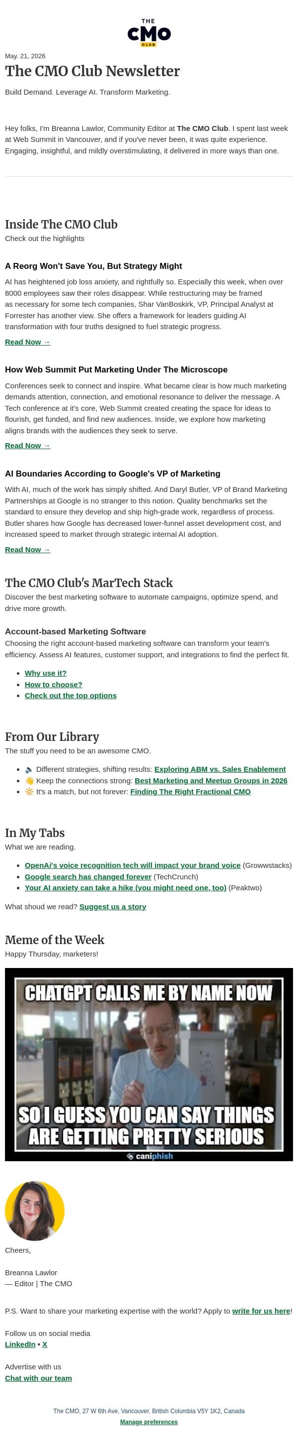 More Listening, Less Talking email from Thecmo screenshot