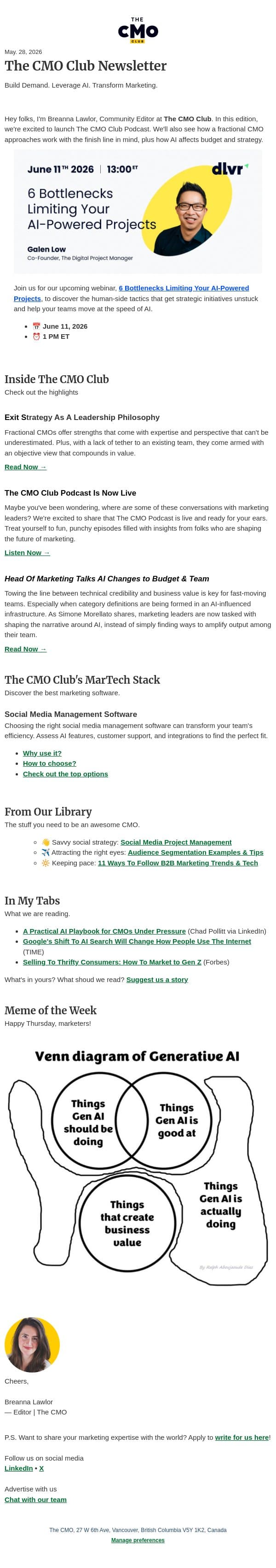 Short-Term Presence, Long-Term Value email from Thecmo screenshot
