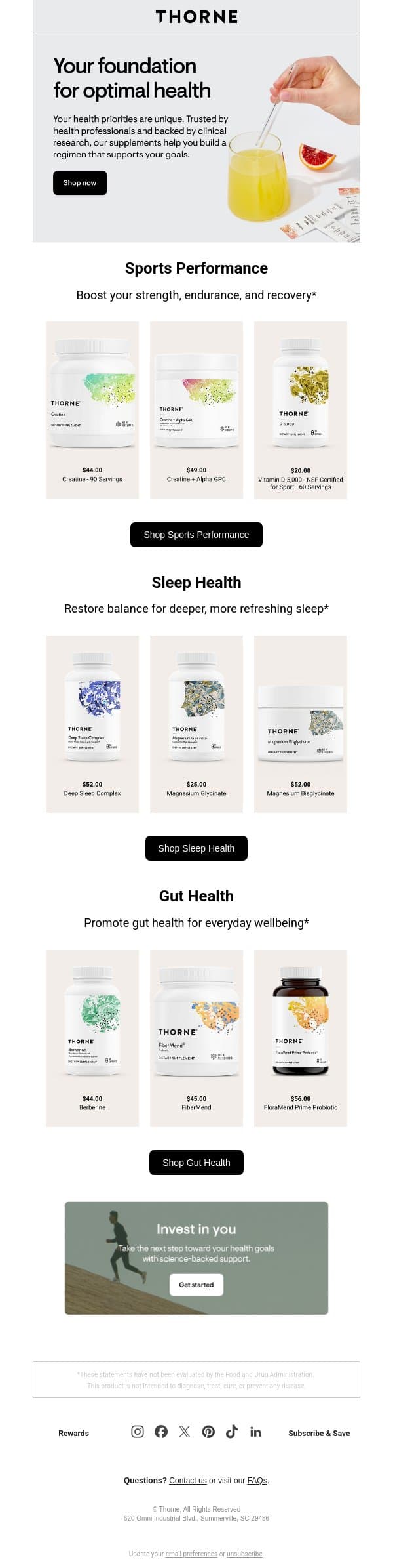Discover our most trusted supplements email from Thorne screenshot