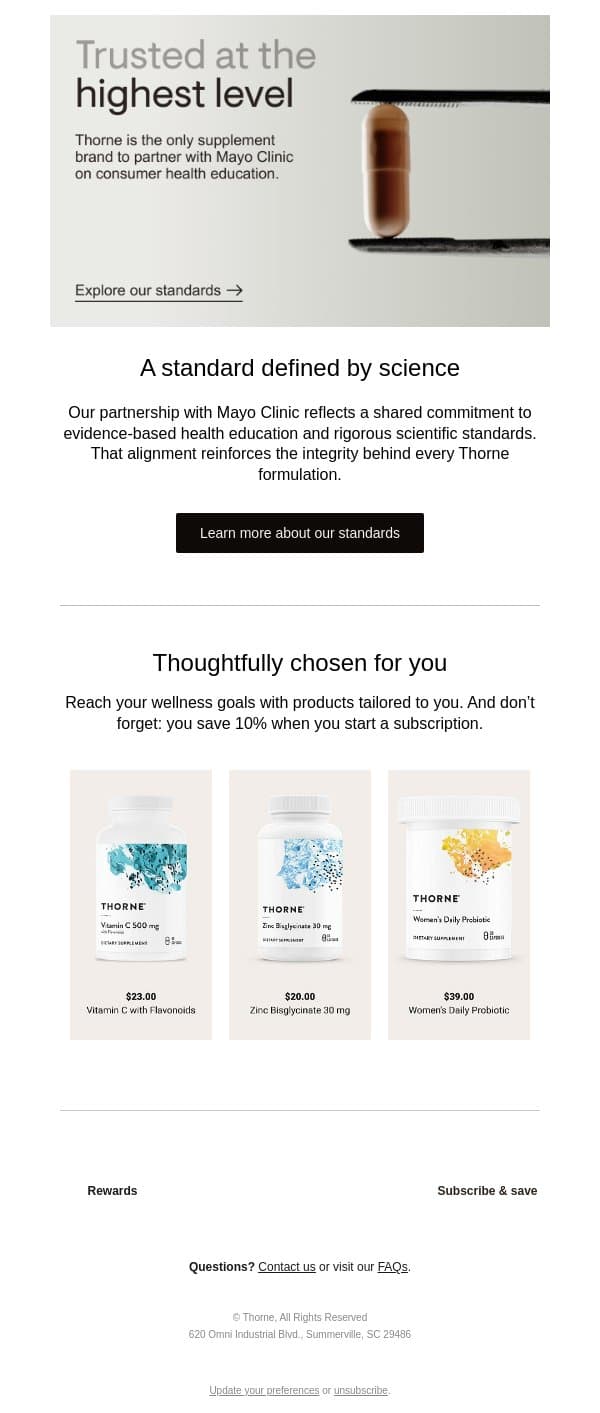 Trusted at the highest level email from Thorne screenshot