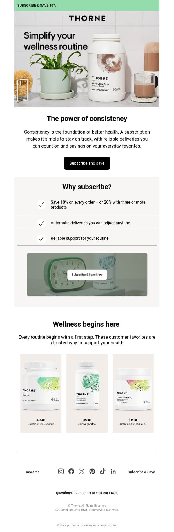 We can help build a routine that works for you email from Thorne screenshot