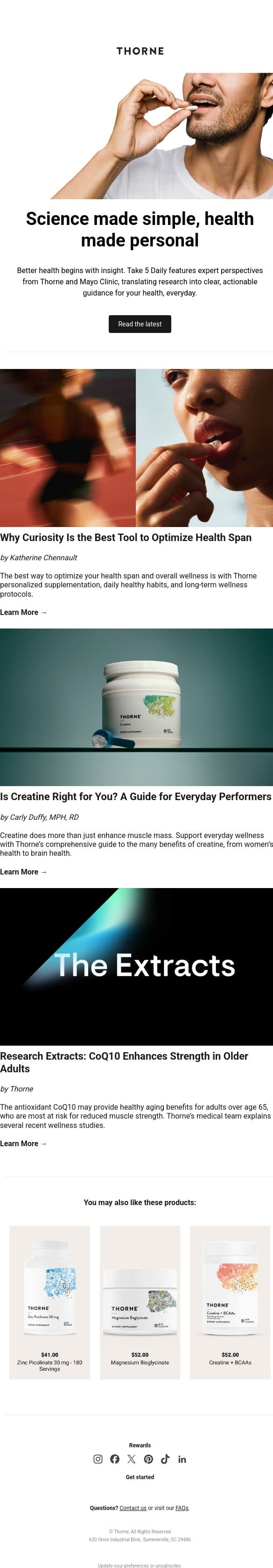 Practical answers to your top health questions email from Thorne screenshot