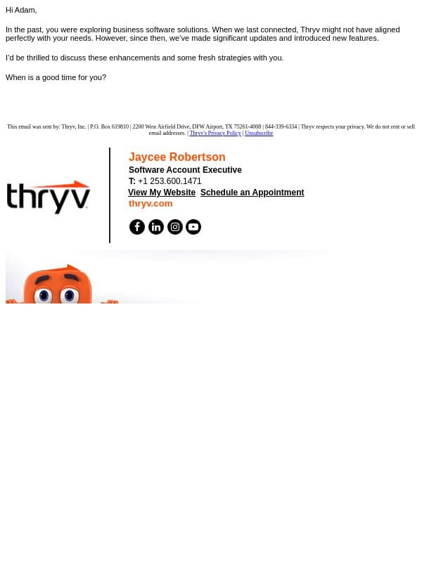 Thryv Assistance email from Thryv screenshot