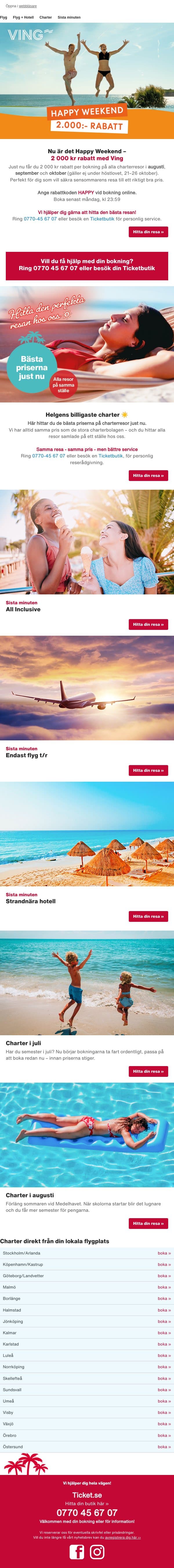 ⚡️Happy Weekend: 2 000:- rabatt på charter! email from Ticket screenshot