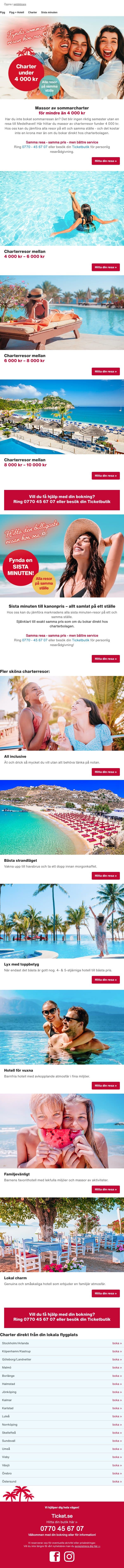 Charter under 4 000 kr⚡Sista minuten - hela listan ✈ email from Ticket screenshot