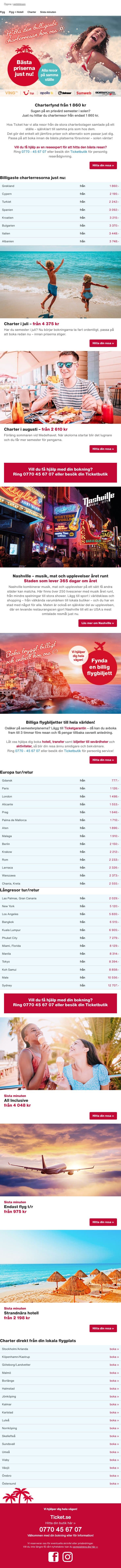 Charterfynd från 1 860 kr ❤️ Billiga flygbiljetter ✈ email from Ticket screenshot