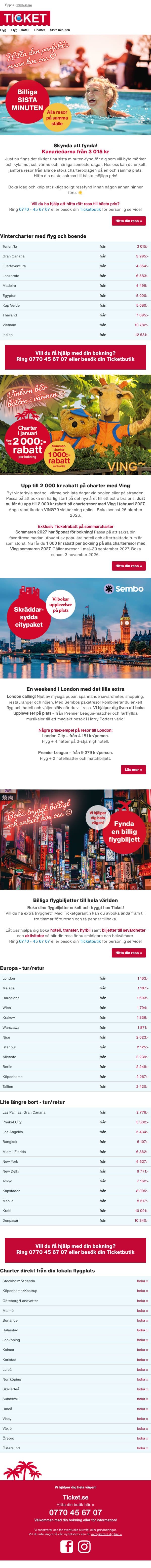 ⚡Sista minuten till Kanarieöarna - från 3 015 kr email from Ticket screenshot