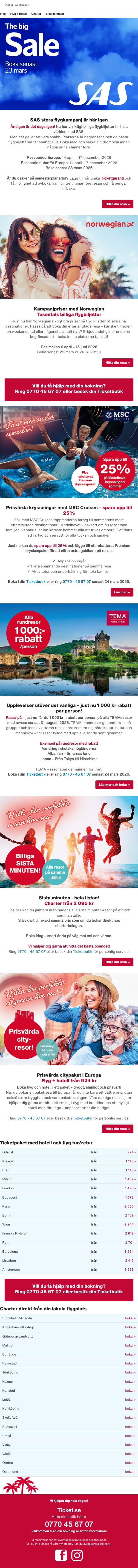 ⚡️Missa inte - kampanjpriser med SAS & Norwegian ✈ email from Ticket screenshot
