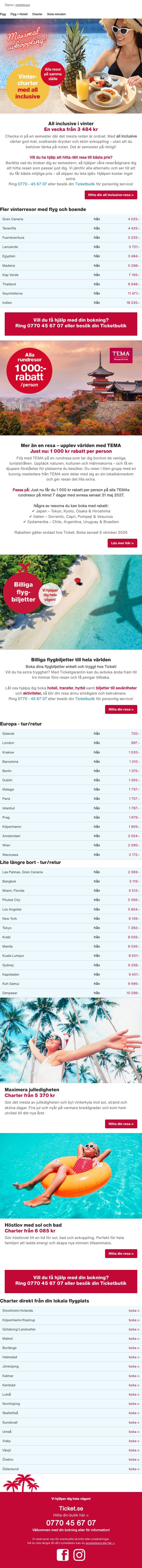 All inclusive i vinter ❤️ Billiga flygbiljetter ✈ email from Ticket screenshot