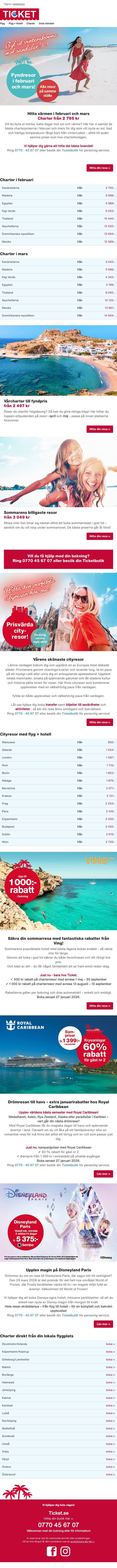 Fyndresor i februari och mars ☀️ email from Ticket screenshot