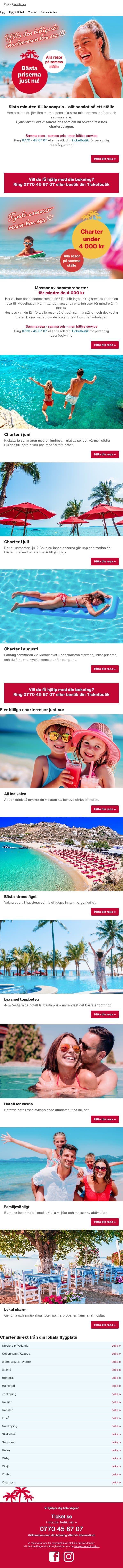Galet billiga sista minuten⚡Sommarresor under 4 000 kr email from Ticket screenshot