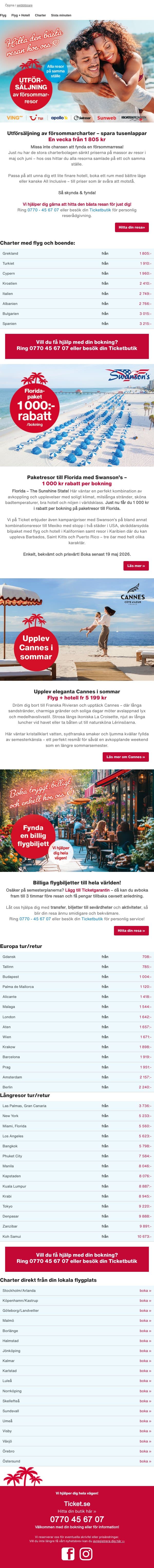 ⚡Utförsäljning av försommarresor – spara tusenlappar email from Ticket screenshot