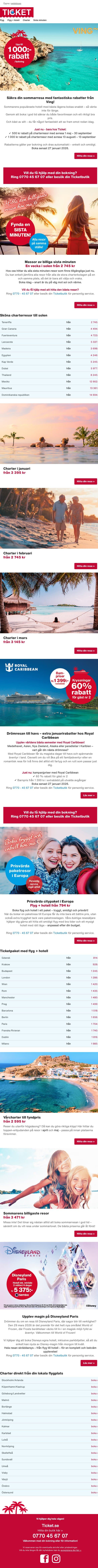 Fantastiska rabatter med Ving! | Fynda en sista minuten till solen email from Ticket screenshot