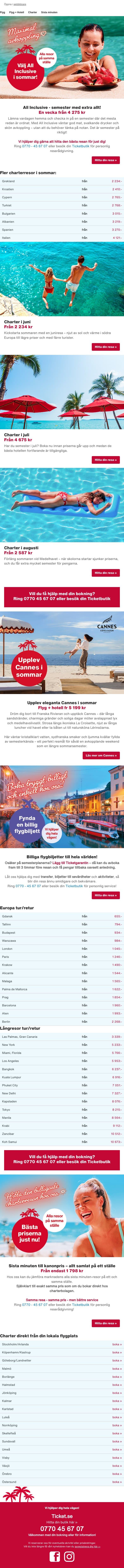 All inclusive i sommar ❤️ Billiga flygbiljetter ✈ email from Ticket screenshot