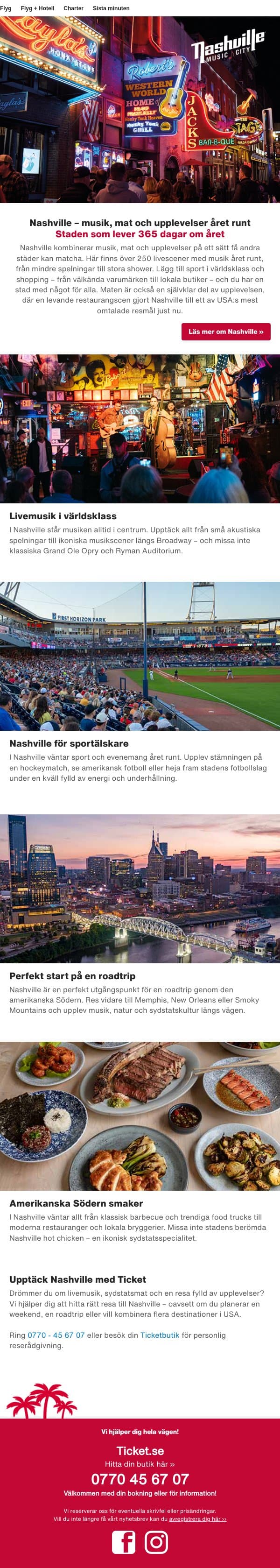 Nashville väntar – upplev USA:s musikhuvudstad email from Ticket screenshot