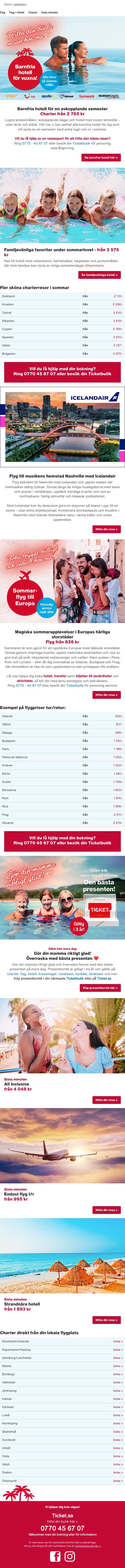 Barnfria hotell – charter från 2 765 kr email from Ticket screenshot