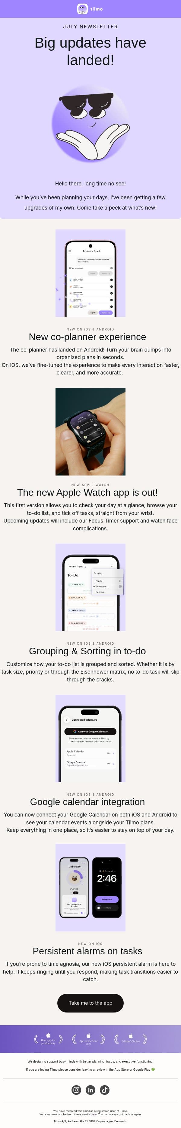 Tiimo Monthly: July edition 💜 email from Tiimo screenshot