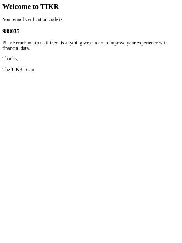 TIKR Email Verification Code email from TIKR screenshot