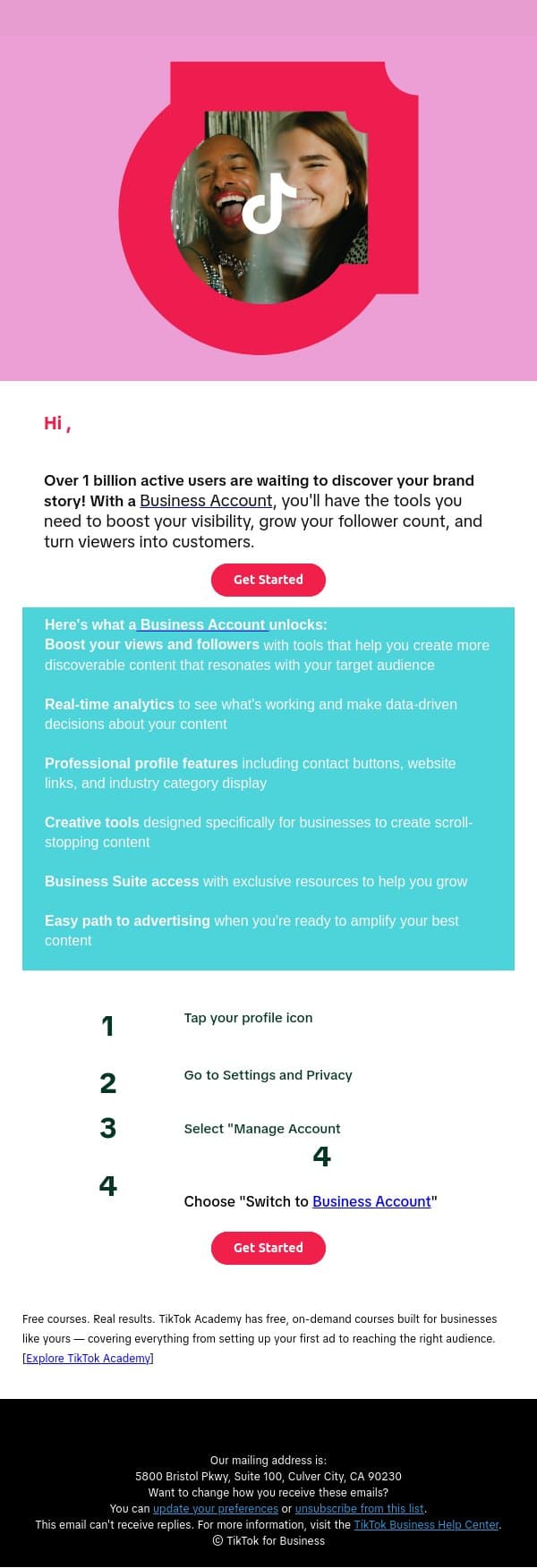 Unlock your business's potential email from TikTok screenshot