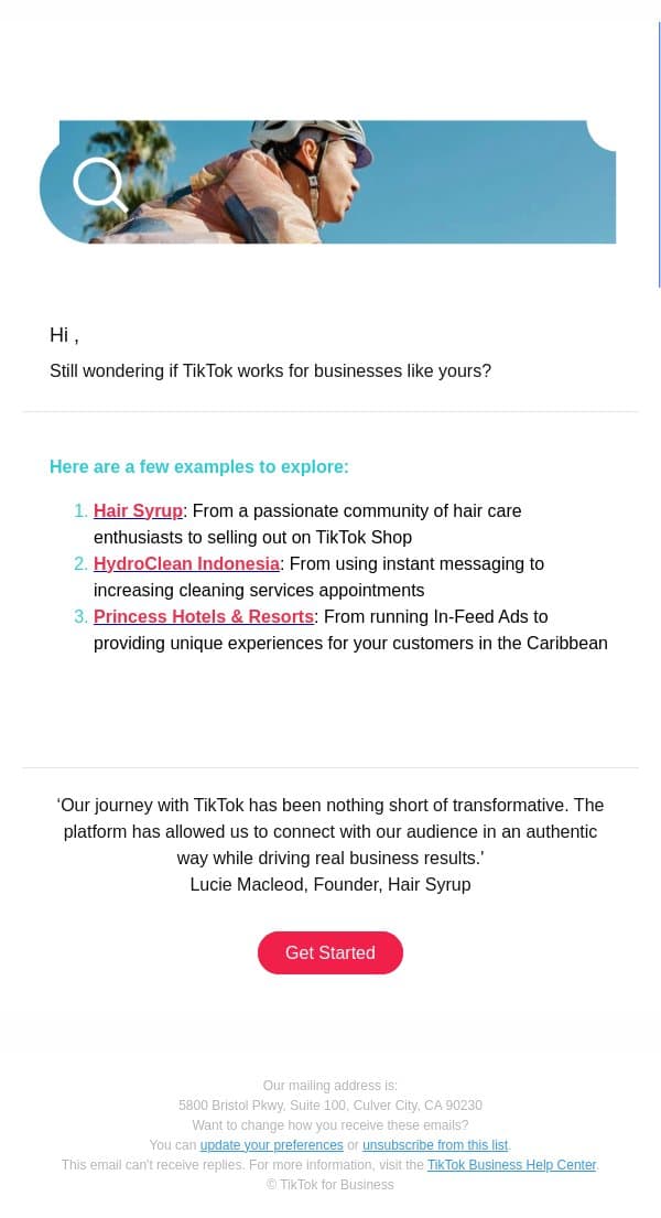 Businesses like yours are thriving on TikTok email from TikTok screenshot