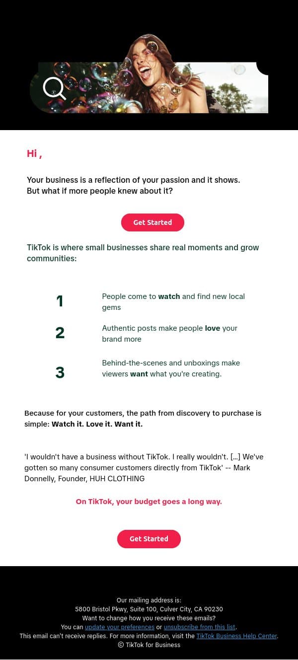 Good Business goes further on TikTok email from TikTok screenshot