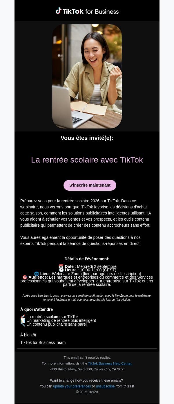 Dernière chance pour s'inscrire: La rentrée scolaire avec TikTok email from TikTok screenshot