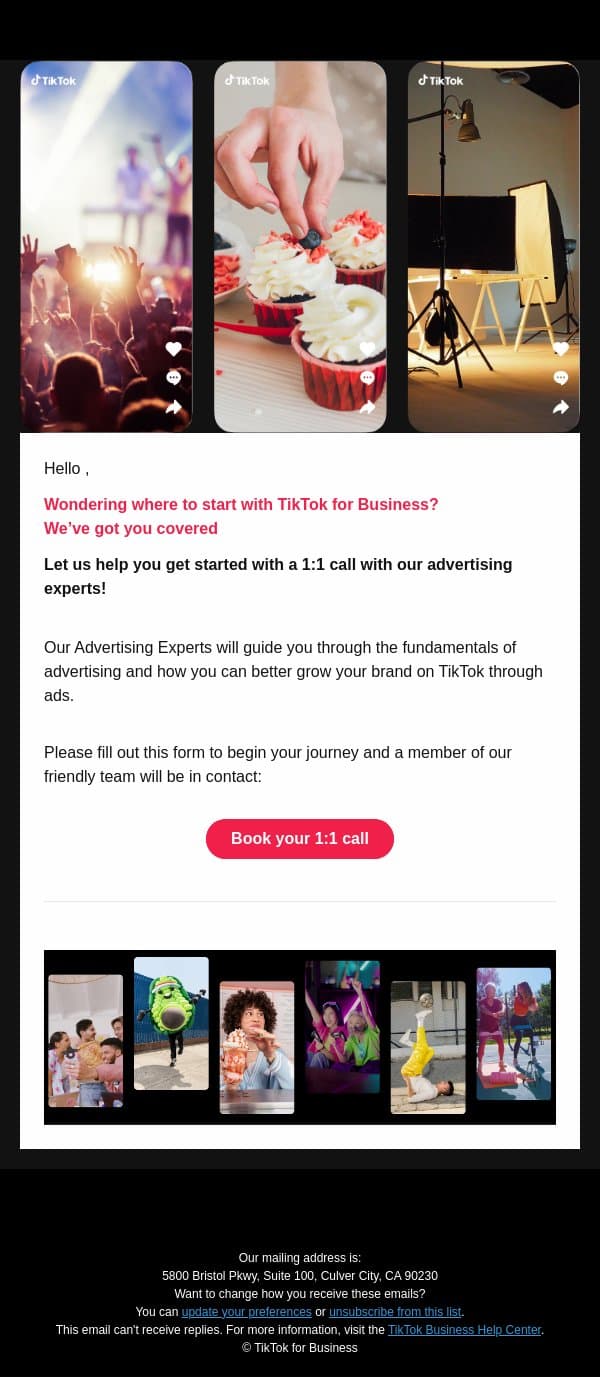 Not sure where to start on TikTok? Let’s talk email from TikTok screenshot