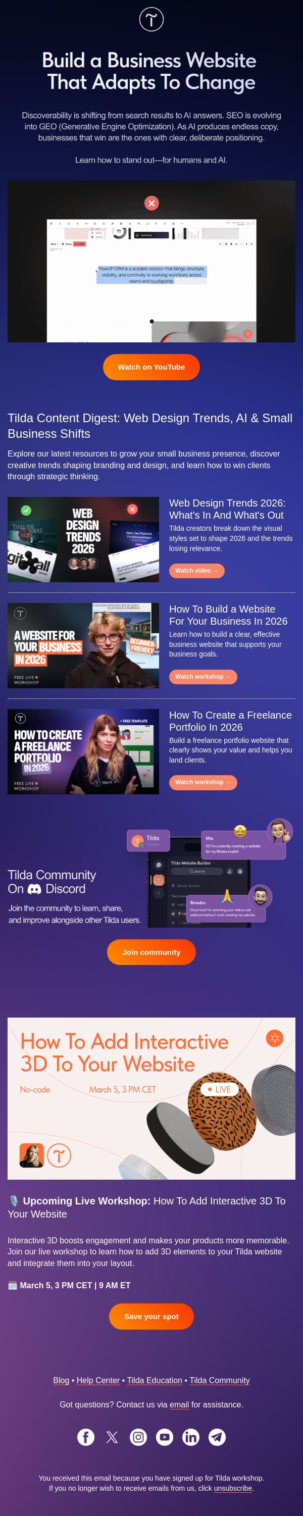 💡 Web Design Trends, AI & Small Business Shifts email from Tilda screenshot