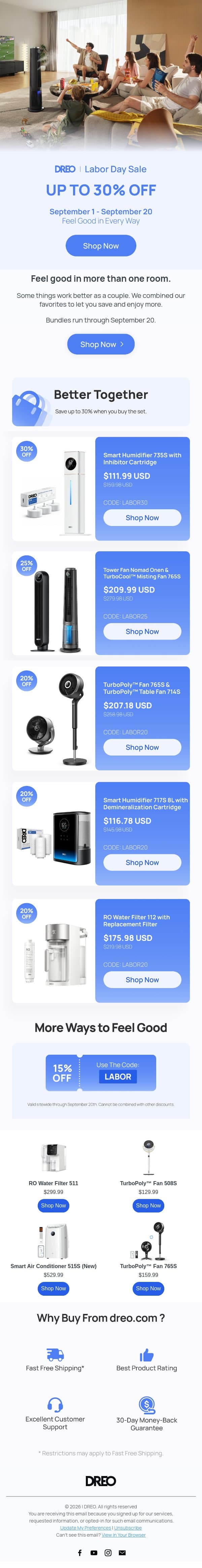 DREO | Labor Day Sale, Upgrade While You Can email from Tineco screenshot