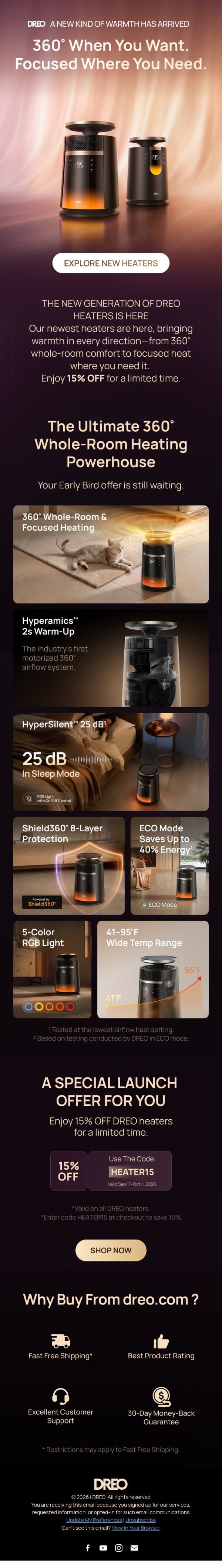 DREO’s Newest Heaters Are Here email from Tineco screenshot