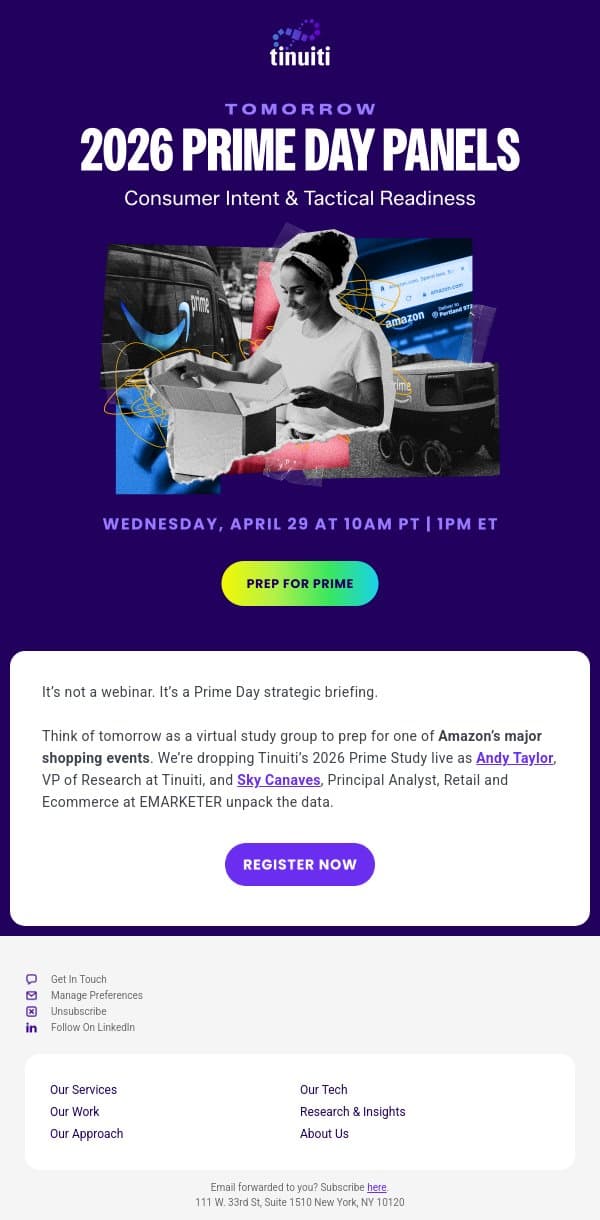 Tomorrow: It’s Back to Prime-ary School 😏 email from Tinuiti screenshot