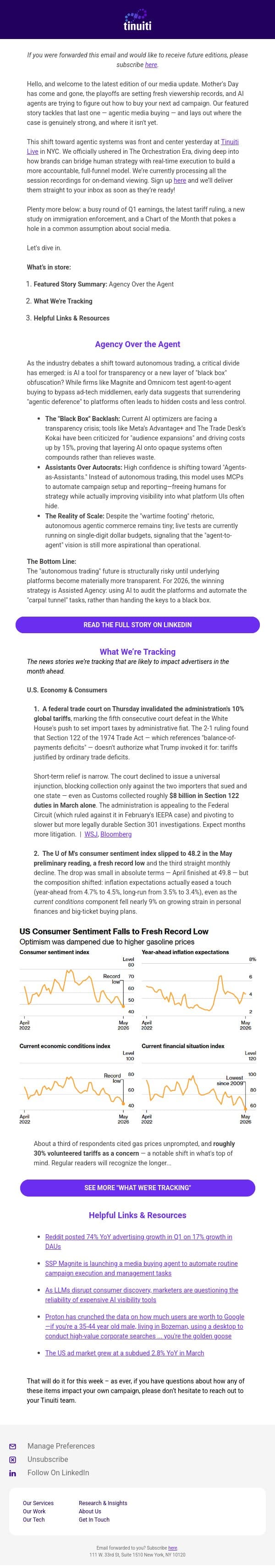 Paid Media Newsletter - 5/15/26: Agency Over the Agent email from Tinuiti screenshot