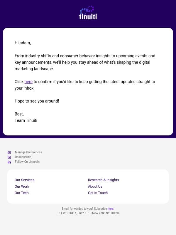 Keep the Insights Coming? email from Tinuiti screenshot