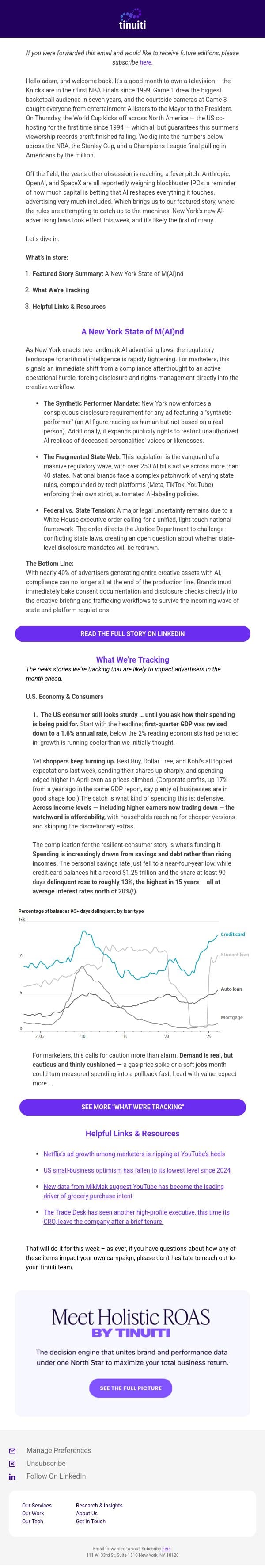 Paid Media Newsletter - 6/11/26: A New York State of M(AI)nd email from Tinuiti screenshot