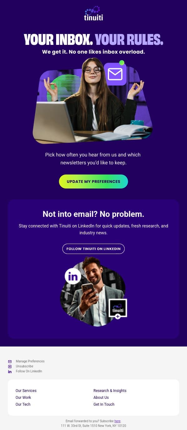 Update your email preferences in 10 seconds email from Tinuiti screenshot