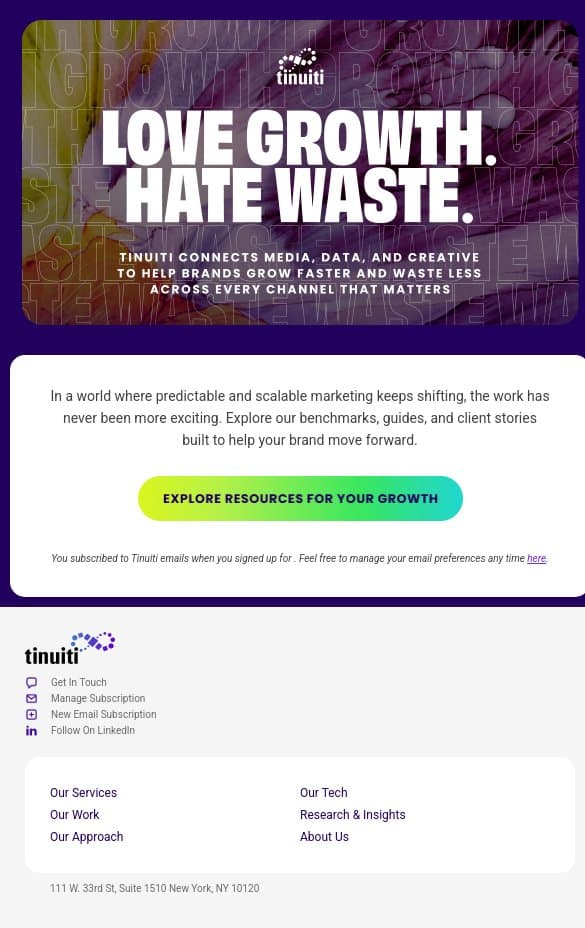Smarter Marketing Starts Here email from Tinuiti screenshot