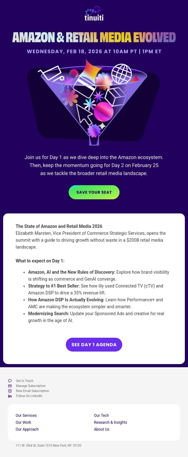 Tomorrow: Is your Amazon strategy ready for the GenAI shift? email from Tinuiti screenshot