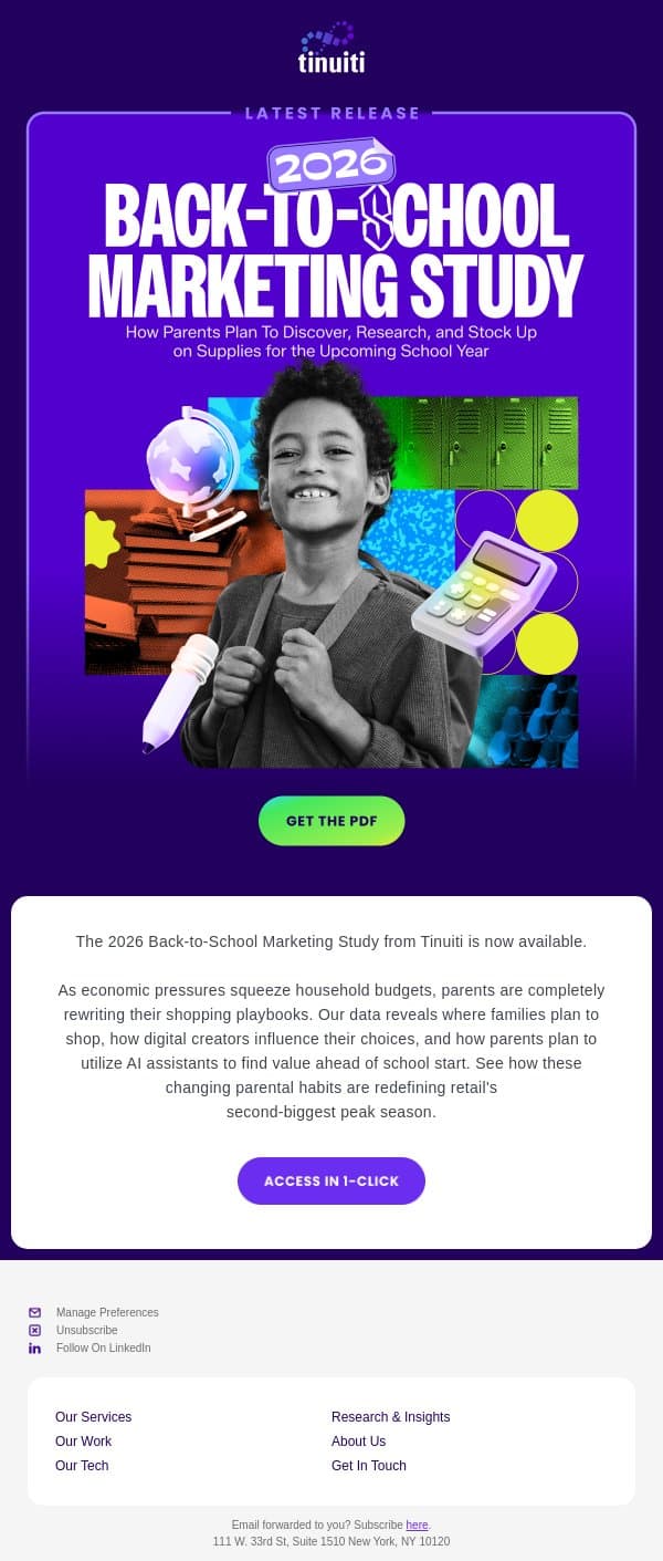 Just Released: 2026 Back-to-School Marketing Study email from Tinuiti screenshot