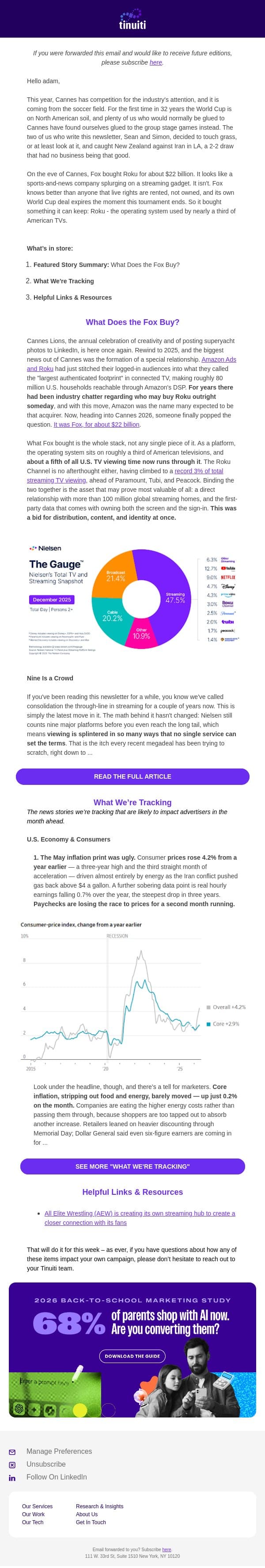 Paid Media Newsletter - 6/25/26: What Does the Fox Buy? email from Tinuiti screenshot