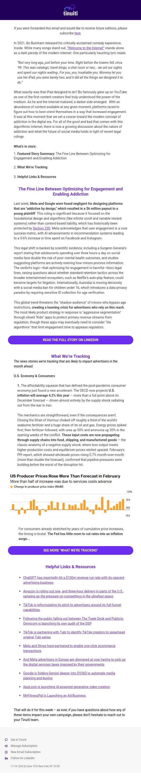 Paid Media Newsletter - 4/02/26: The Fine Line Between Optimizing for Engagement and Enabling Addiction email from Tinuiti screenshot