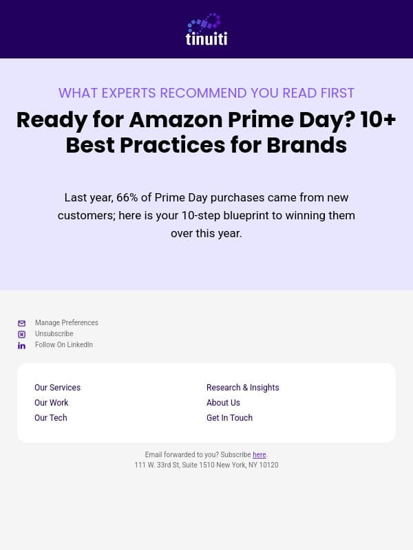 What the experts are reading before Prime Day email from Tinuiti screenshot